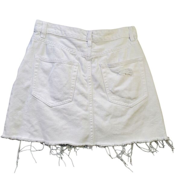 Signature8 White Button Fly Distressed Mini Short Skirt Small Pockets - Picture 2 of 7